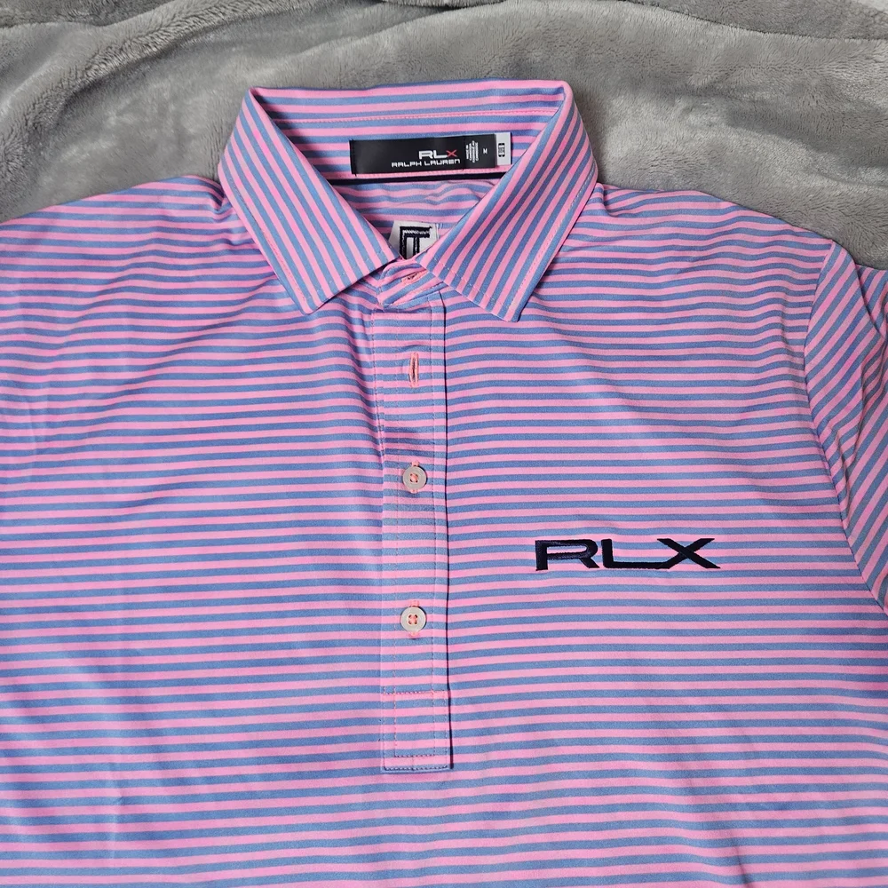RLX Ralph Lauren Performance Golf Polo Pink Blue Striped M - Customized